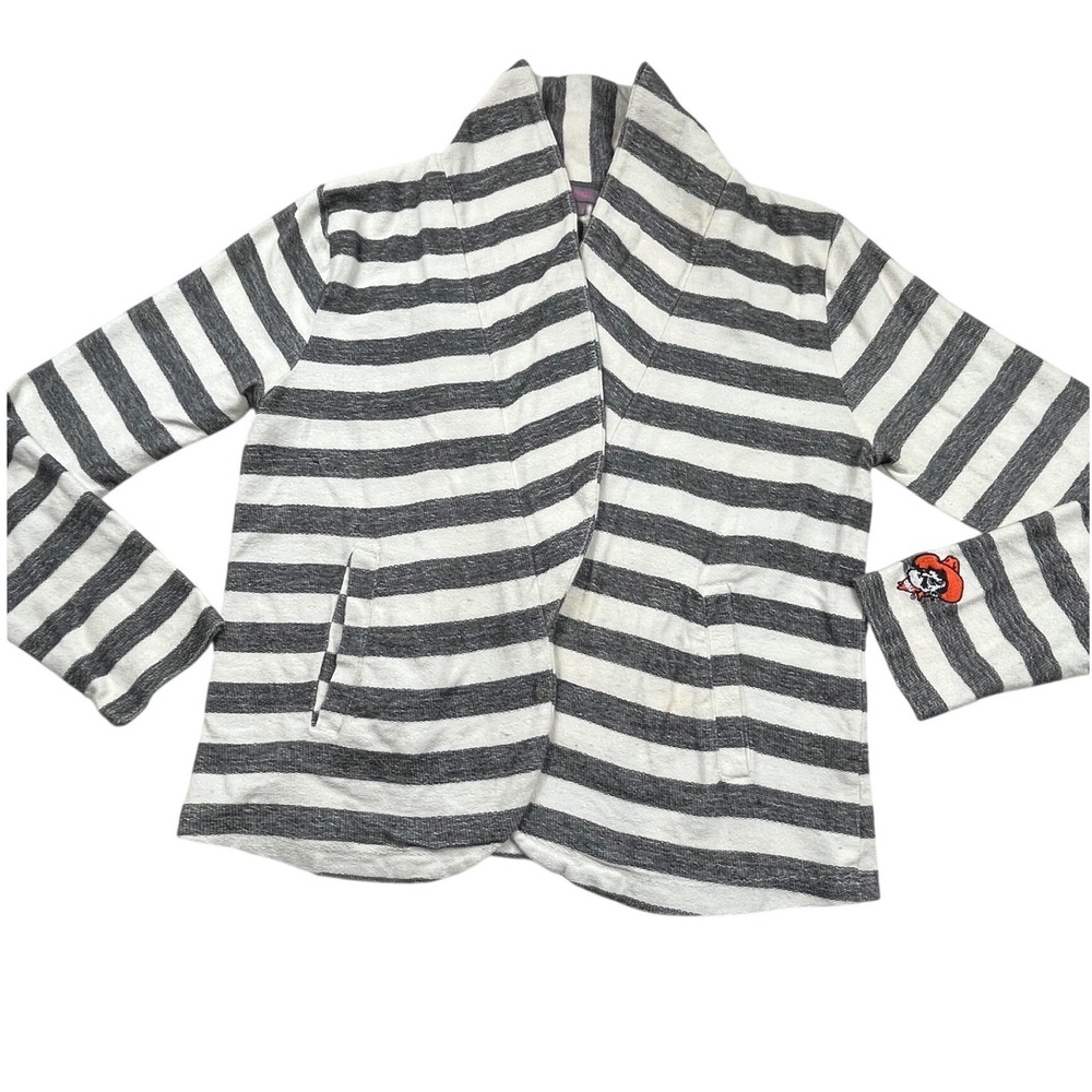 UG Apparel Oklahoma State University OSU Cowboys Striped Cardigan Gray White‎ M